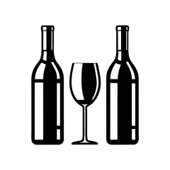 Elegant Wine Bottle and Glass Vector Art.