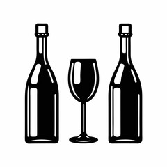 Elegant Wine Bottle and Glass Vector Art.