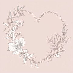 Valentine's Day card with a sketched heart frame and floral elements, blank space for personalization