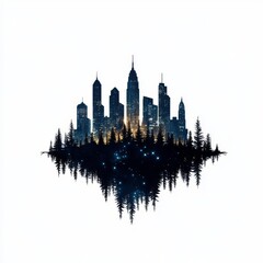 Obraz premium A creative blend of city skyline and forest, showcasing urban and natural harmony.