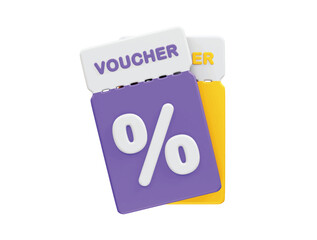Voucher card cash back discount icon illustration 3d render