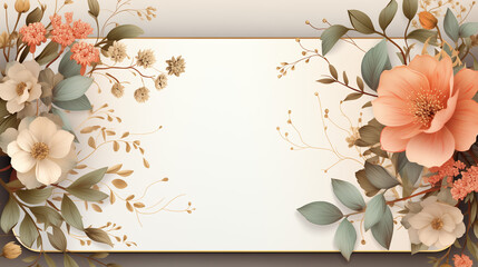 Floral print with blank space for greeting or name, elegant design and soft colors