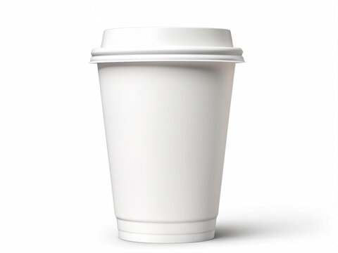 Close up of Blank a white Coffee paper cup isolated on light white background. Coffee Mockup for branding. Text or Logo.