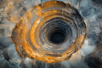 Aerial view of a 250 meter deep gold mining pit