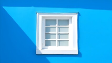 Obraz premium White-Framed Window with Eight Panes on Vibrant Blue Wall