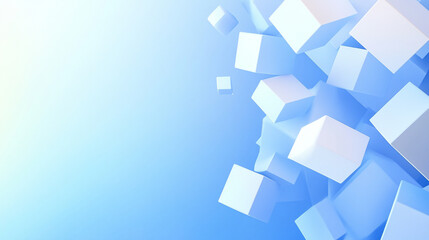 Abstract white 3D geometric shapes on a gradient blue background forming a modern banner with a sense of depth elegance and order symbolizing creativity innovation and the harmony between chaos and st