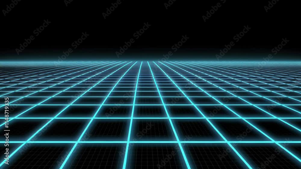 Poster futuristic neon grid background with abstract patterns and depth perspective
