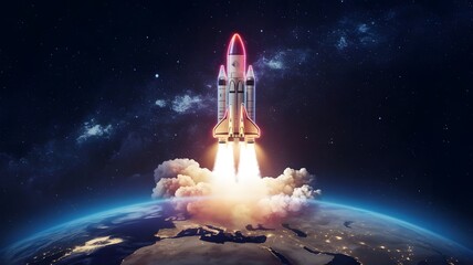 Neon Odyssey A Futuristic Rocket Launch into the Stars