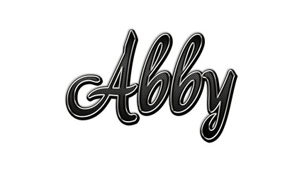 black metal 3d design of name Abby on white background.