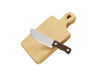 knife and wooden cutting board 3d icon illustration render vector