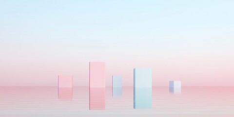 Minimalist Pastel Cityscape with Surreal Reflections and Abstract Architecture