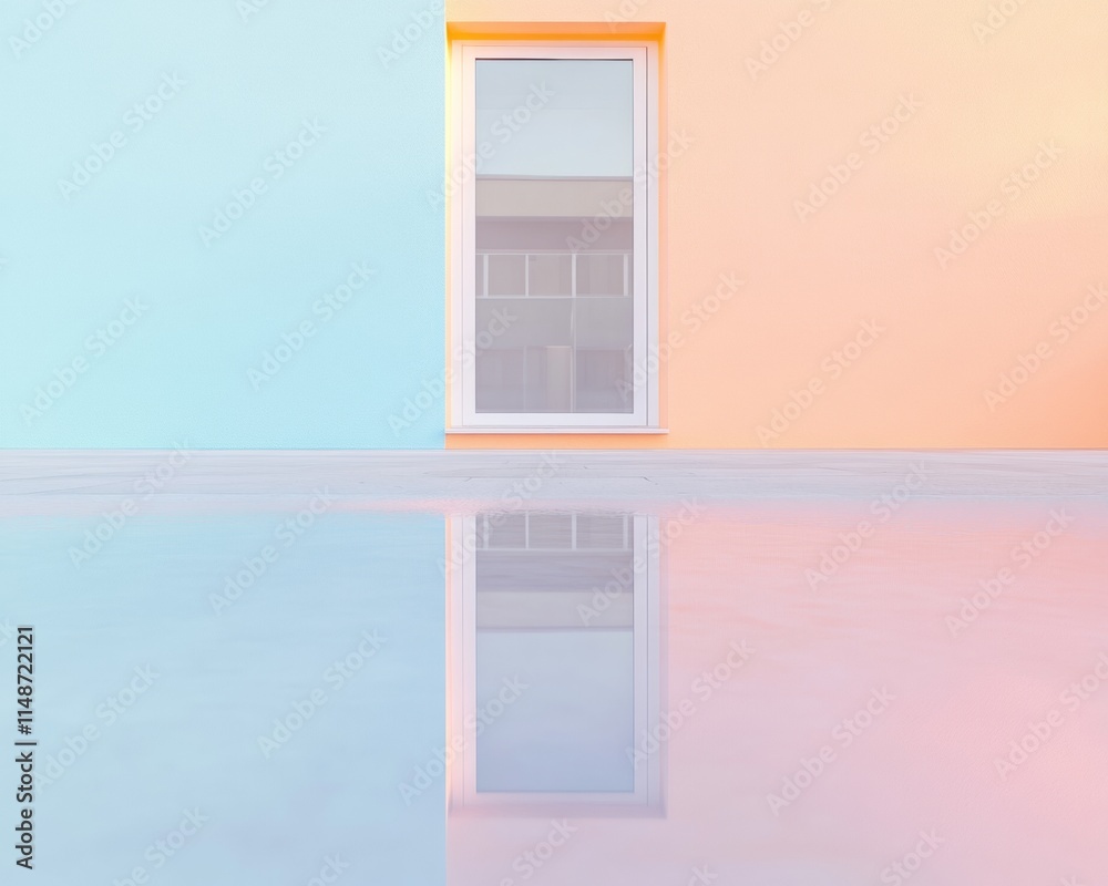 Poster Pastel Urban Reflection Minimalist Architecture with Subtle Symmetry