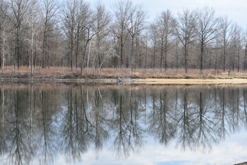 lake water reflection natural scenery background winter season