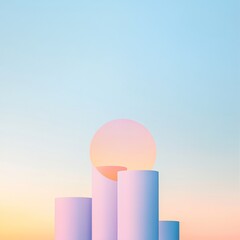 Minimalist Pastel Urban Silhouettes at Sunrise in Surreal Reflection