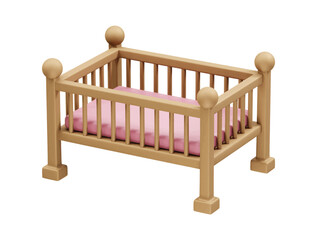 Wooden bed for baby illustration icon 3d. Baby crib icon 3d render