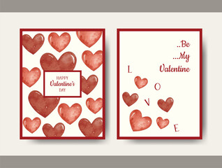 Watercolor Valentine’s Day Card with Red Hearts. Romantic Greeting Card for Couples, Anniversary, and Print Use.