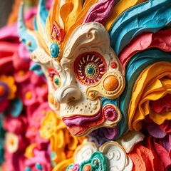 Vibrant artistic mask with intricate floral patterns and colorful craftsmanship

