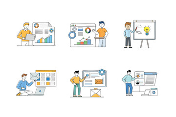 Set of digital marketing agency services vector illustrations.