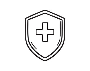 medical shield doodle hand drawn icon. Outline drawing medical shield health line clipart symbol