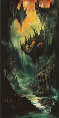 Fototapeta premium Majestic Dragon by Moonlight - Towering Fantasy Realm Illustration