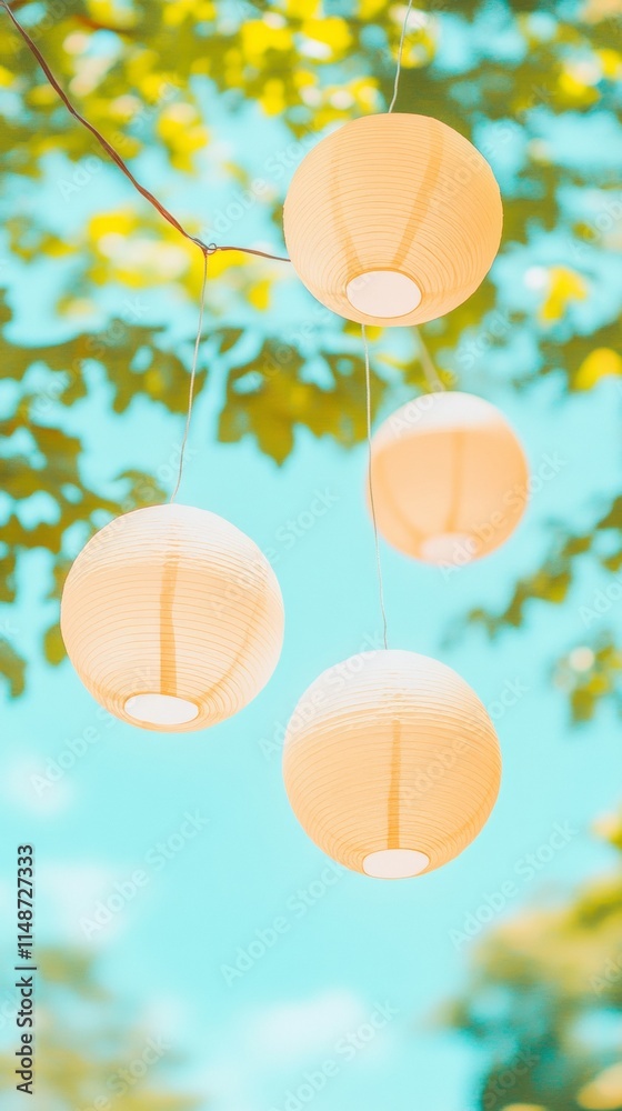 Poster dreamlike lanterns connection and warmth in natures embrace