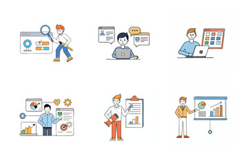 Set of digital marketing agency services vector illustrations.