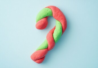 Red and Green Candy Cane Shaped Sponge on Blue Background