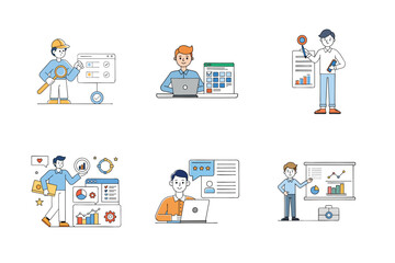 Set of digital marketing agency services vector illustrations.