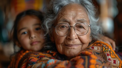 Hispanic Heritage Month . portrait of an elderly Hispanic woman sharing stories and traditions with her grandchildren, her wisdom and connection to the past bridging generations.
