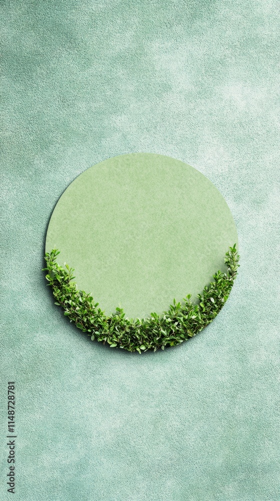 Poster Lush Circular Design with Greenery on Textured Background