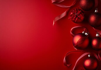 Red Christmas Ornament Background with Ribbons