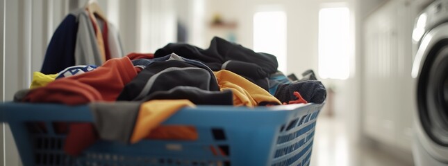 Obraz premium Colorful laundry in a basket ready for washing.