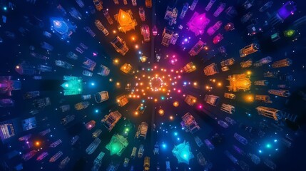 Fototapeta premium A vibrant explosion of colorful lights representing digital connections.