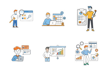 Set of digital marketing agency services vector illustrations.