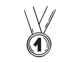 First place medal winner award doodle hand drawn icon. Outline drawing 1 place medal line clipart symbol