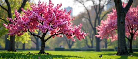 Pink Flower Tree Central Park NYC - Vibrant Spring Bloom