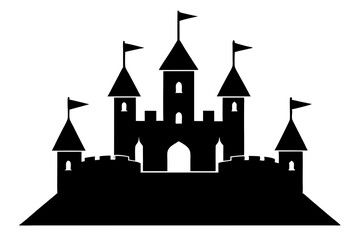 A castle with flags silhouette illustration on white background