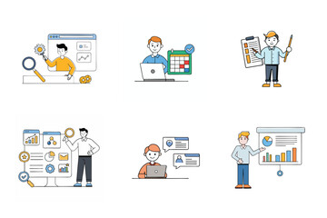 Set of digital marketing agency services vector illustrations.