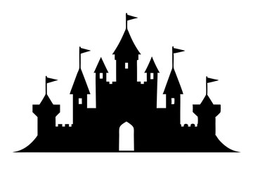 Obraz premium Castle with flags silhouette illustration