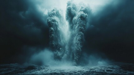 Naklejka premium Dramatic ocean waves under dark storm clouds.
