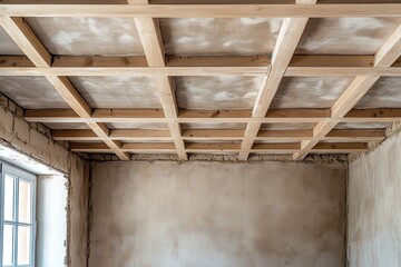 Brown gypsum board ceiling decor in home under construction