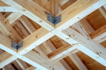 Build wooden roof beams with trusses rafters and joists