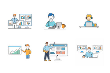 Set of digital marketing agency services vector illustrations.