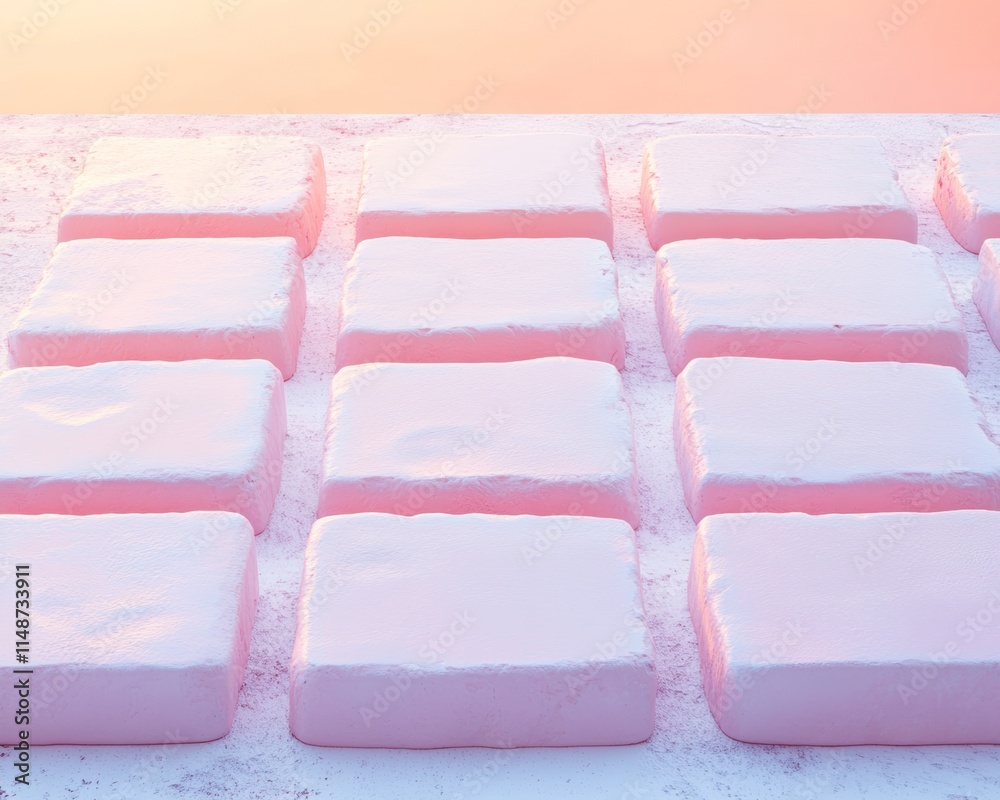 Poster pastel pink blocks in soft light - surreal minimalism and dreamlike abstraction