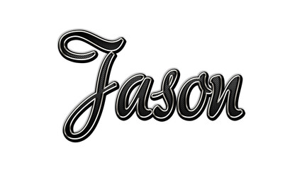 black metal 3d design of name Jason on white background.