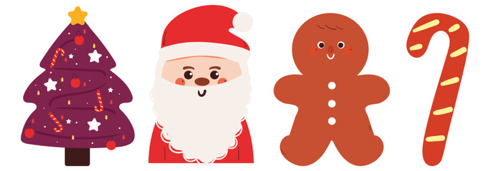 hand drawing cartoon christmas sticker set. cute christmas vibes sticker, doodle set