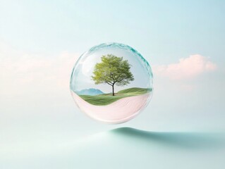 Surreal Landscape in Water Droplet A Vision of Harmony and Sustainability