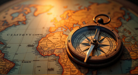 old compass on map