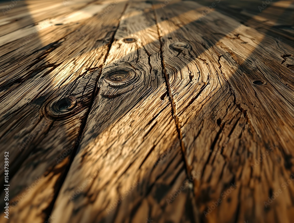 Poster close-up view of a wooden surface with visible grain and texture. The wood appears to be old and weathered, with natural patterns and slightly curved shapes.