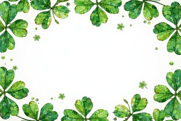 Fototapeta premium Watercolor Clover Leaf Frame Border - AI Art